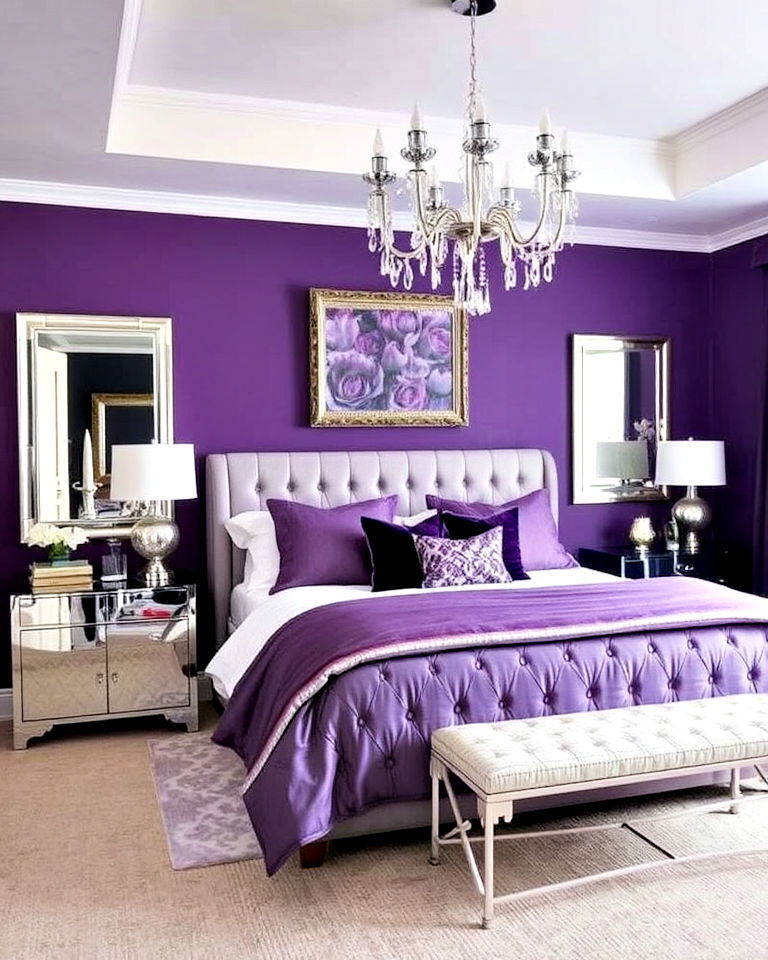 purple and silver decor for bedroom