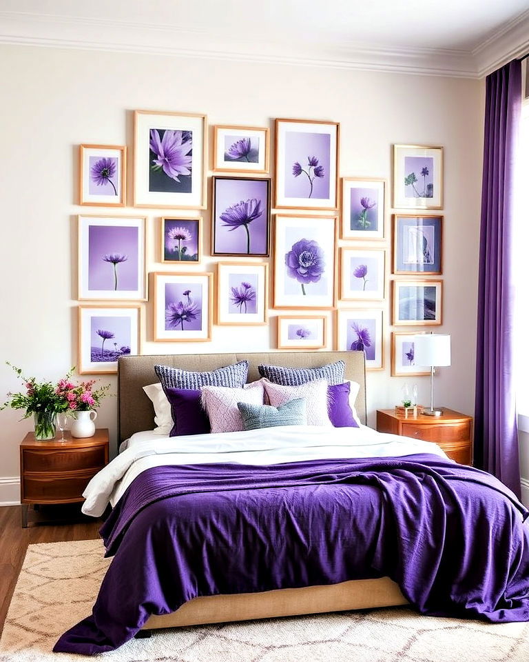 purple artwork gallery wall