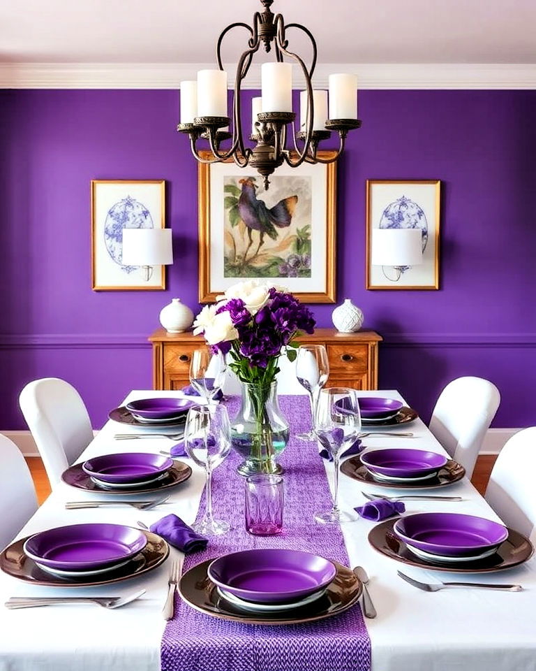 purple dining table setting