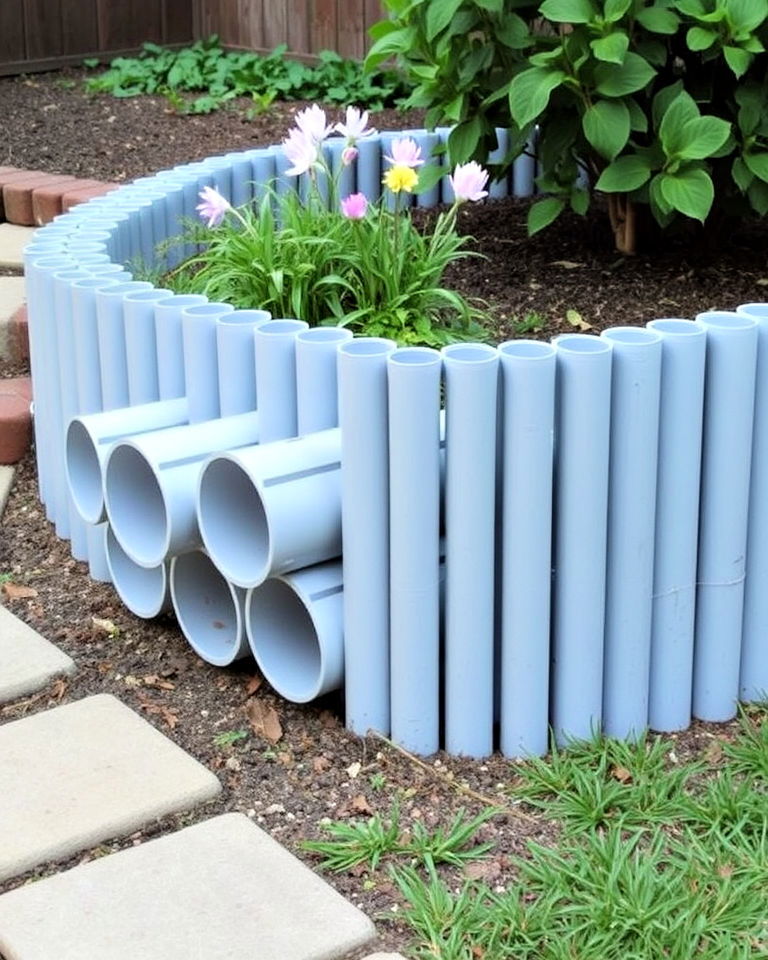 pvc pipe retaining wall for small garden borders