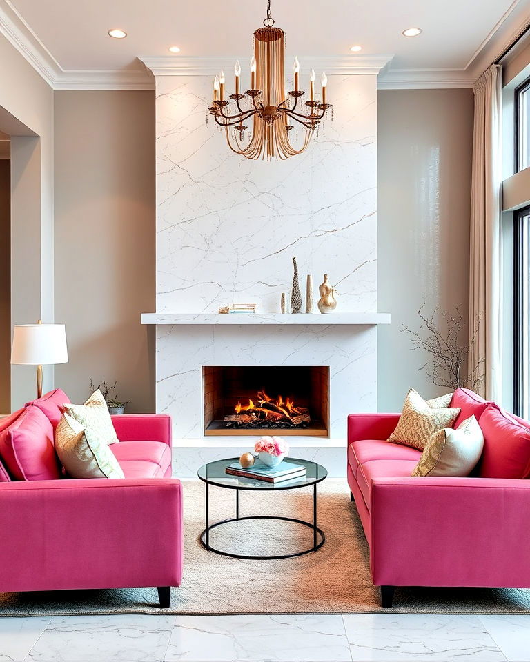 quartz fireplace with metallic accents