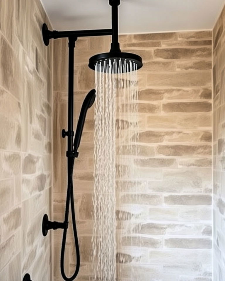 rain shower with exposed plumbing bathroom