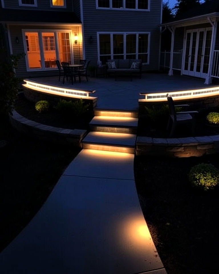raised patio with built in lighting