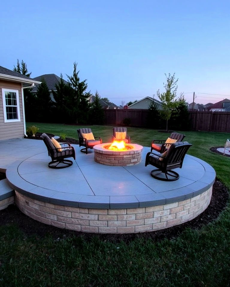 raised patio with fire pit feature