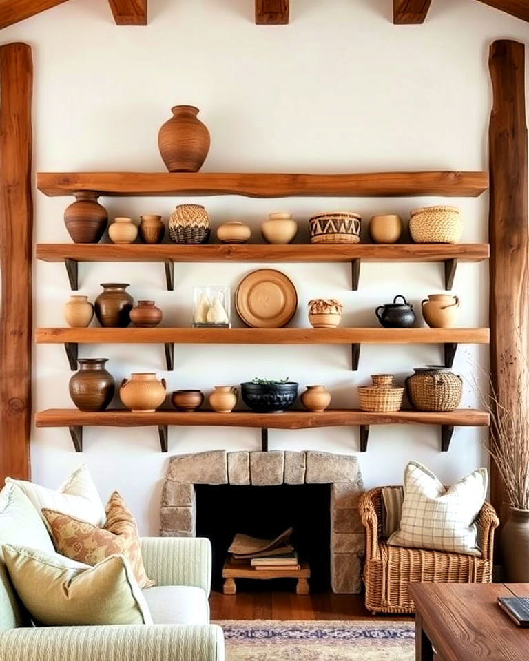 raw wood shelving