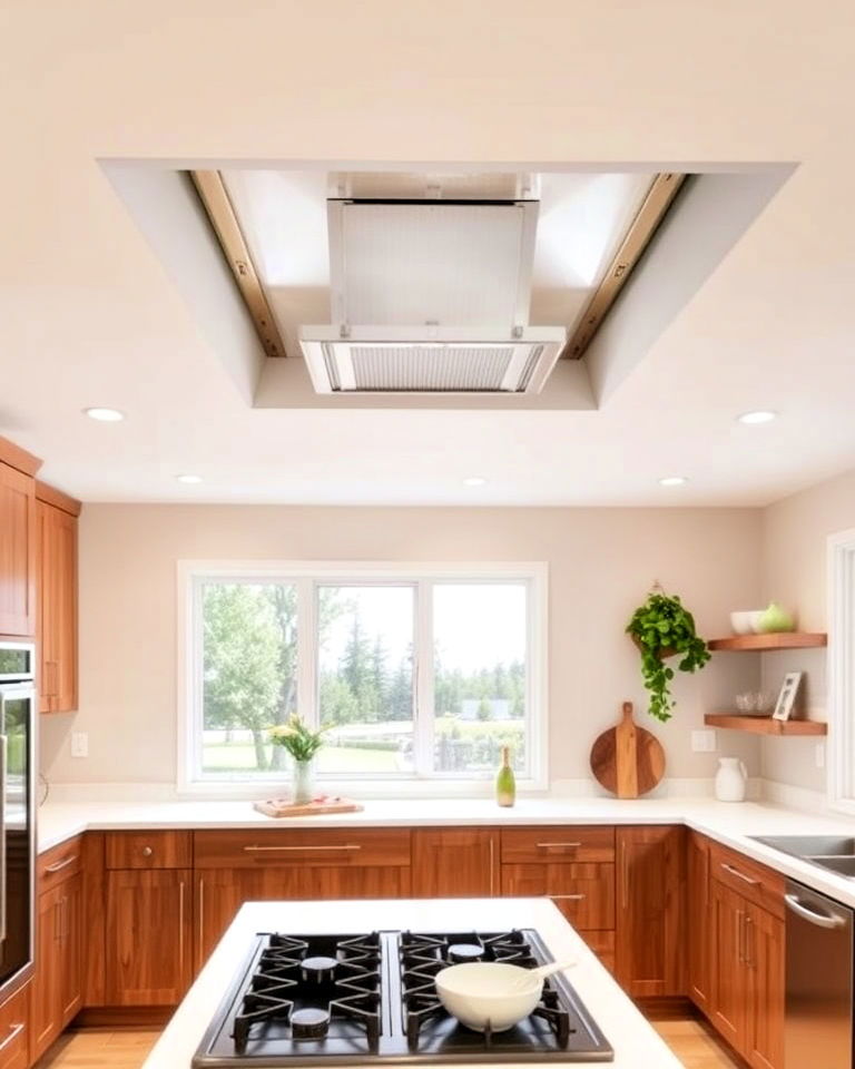 recessed ceiling hood to keep the kitchen open