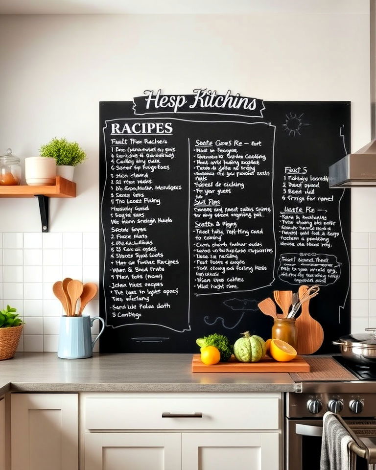 recipe chalkboard wall in the kitchen