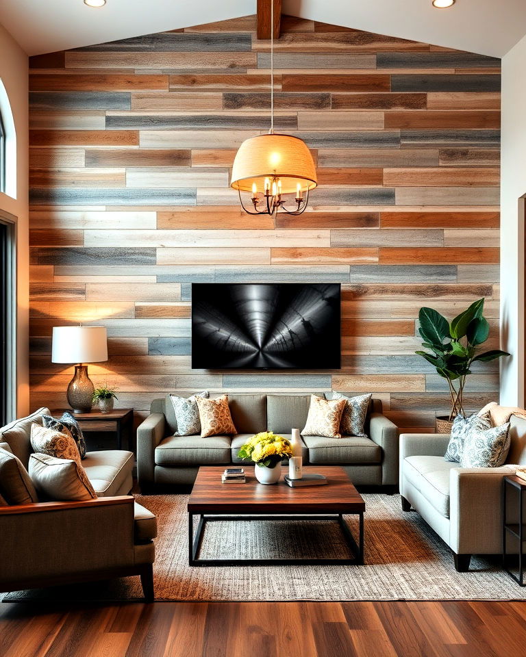 reclaimed barnwood accent wall for living room