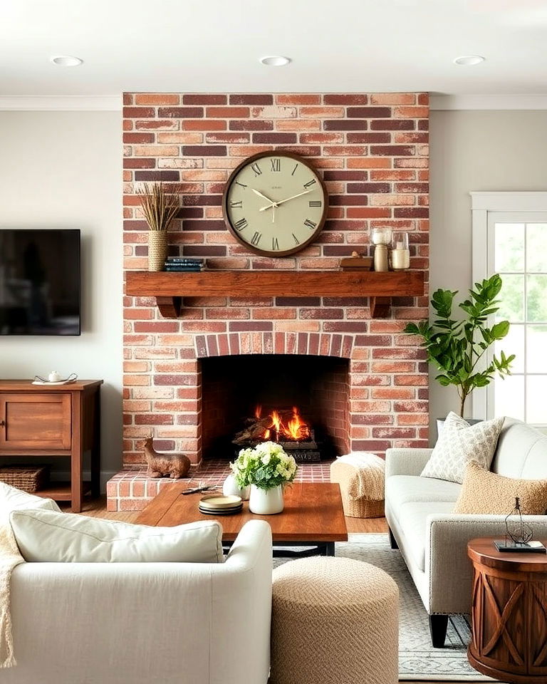 reclaimed brick tile fireplace to add character