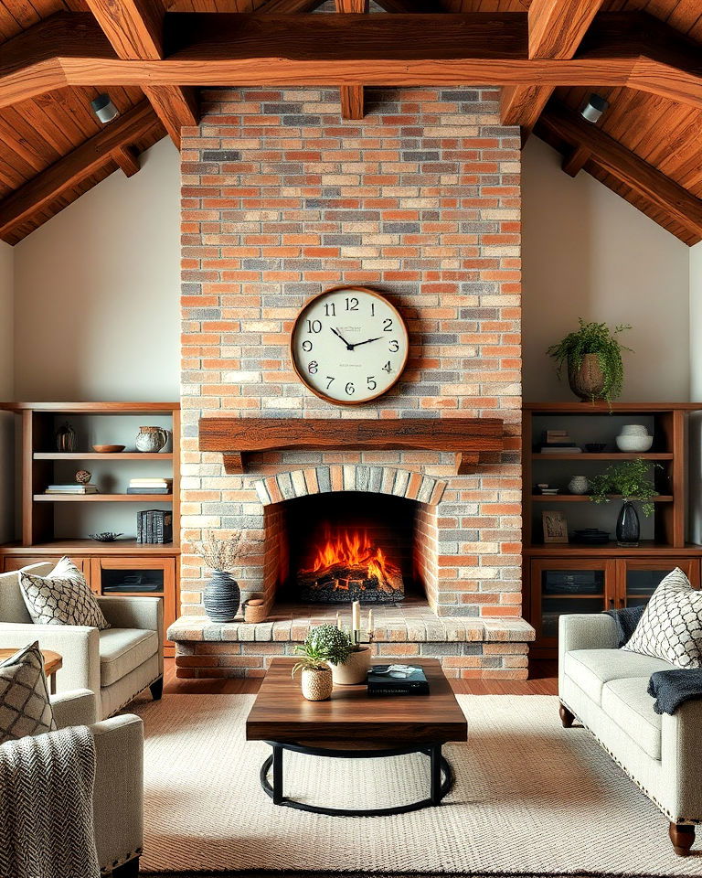 reclaimed wood and brick combination for rustic living room