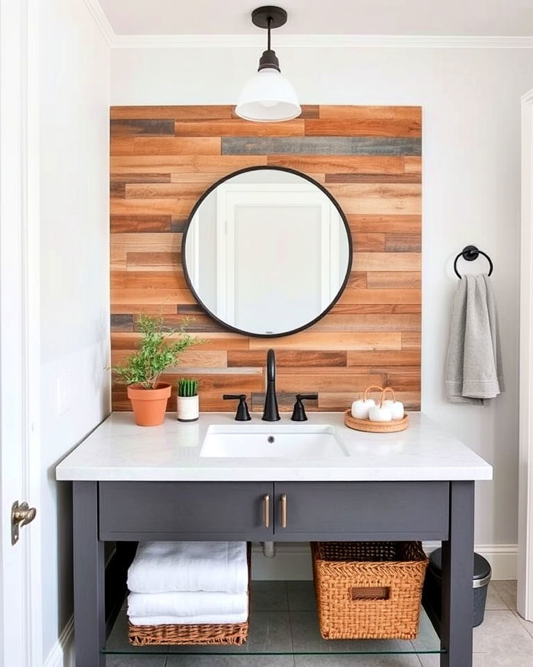 reclaimed wood bathroom backsplash