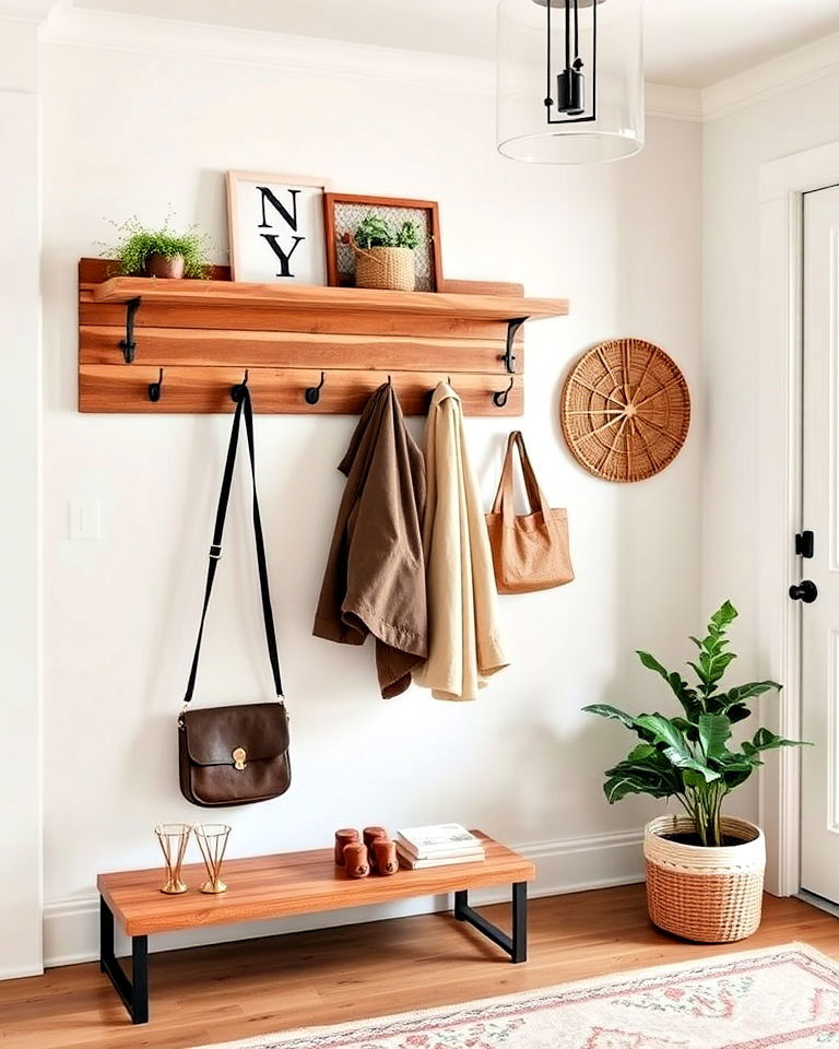 reclaimed wood coat rack for a sustainable touch