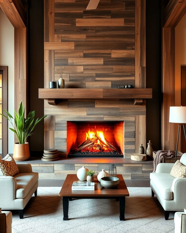 reclaimed wood fireplace wall