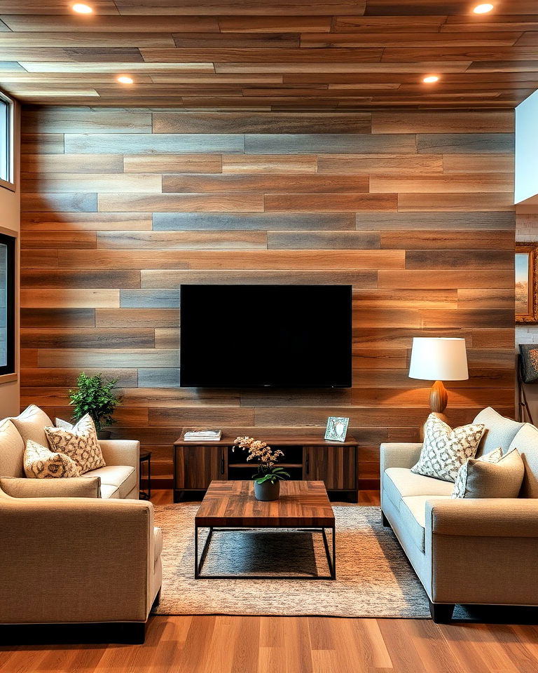 reclaimed wood paneling for added texture