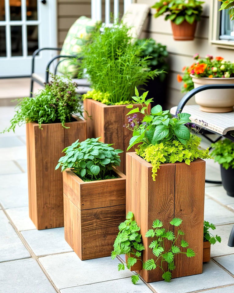 reclaimed wood planters for farmhouse patio decor