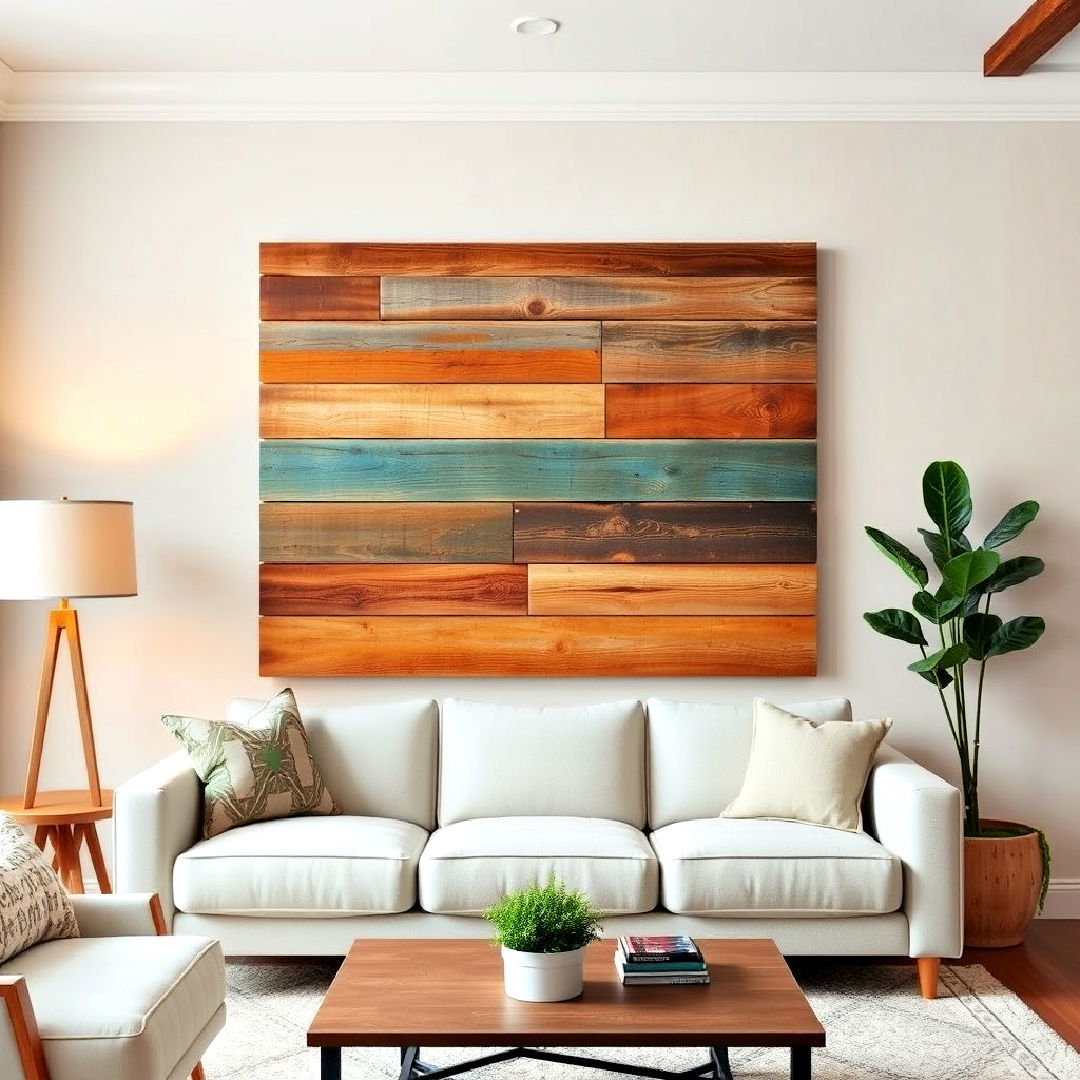 reclaimed wood wall art for living room