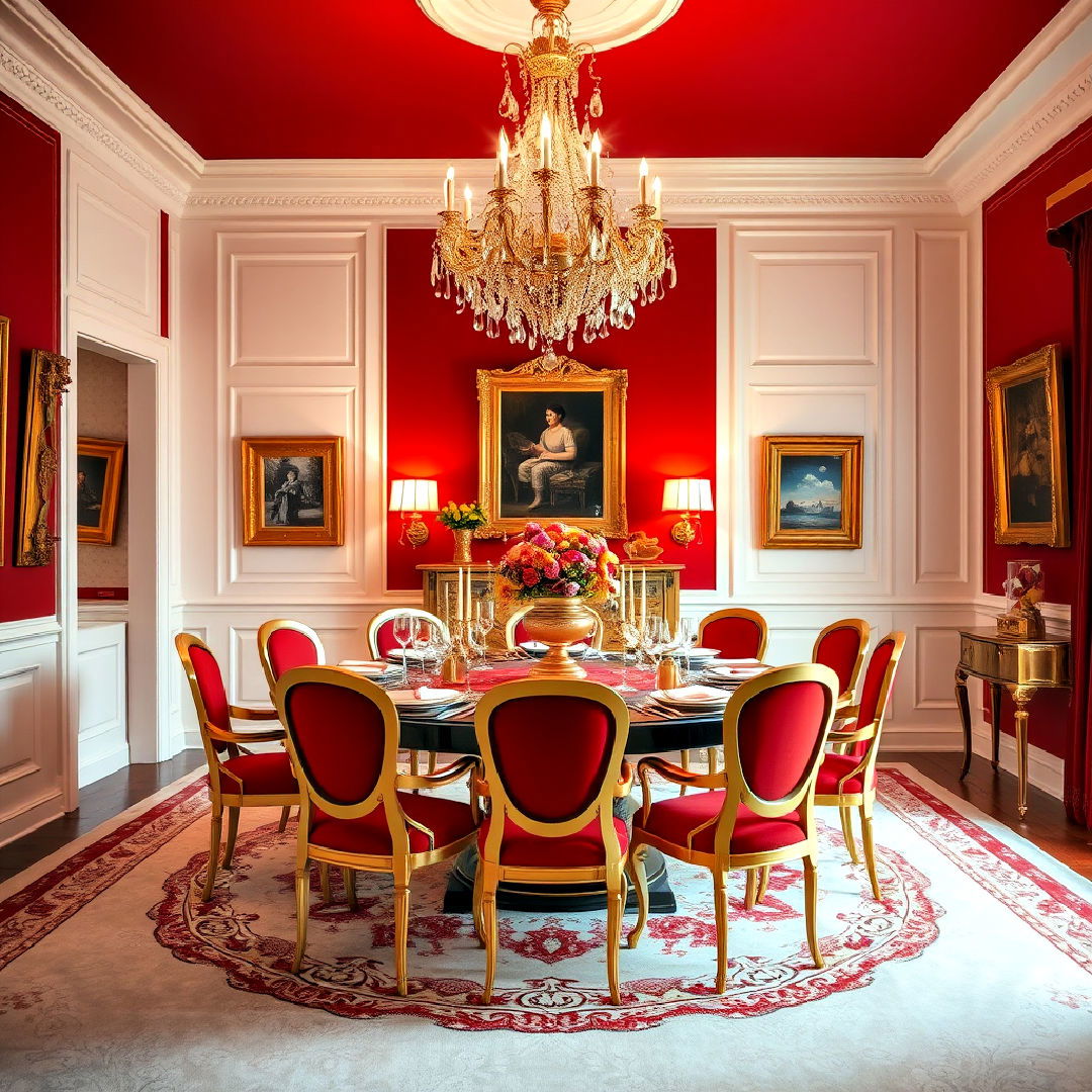 red and gold dining room combination