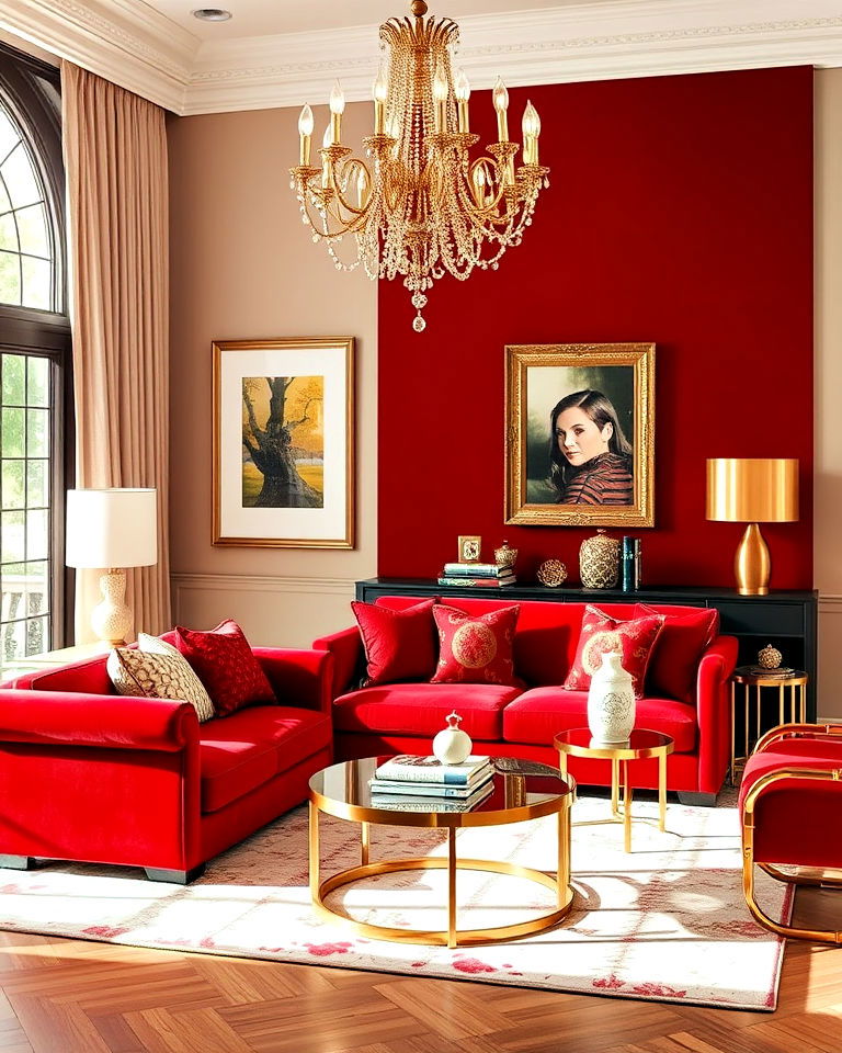 red and metallic accents