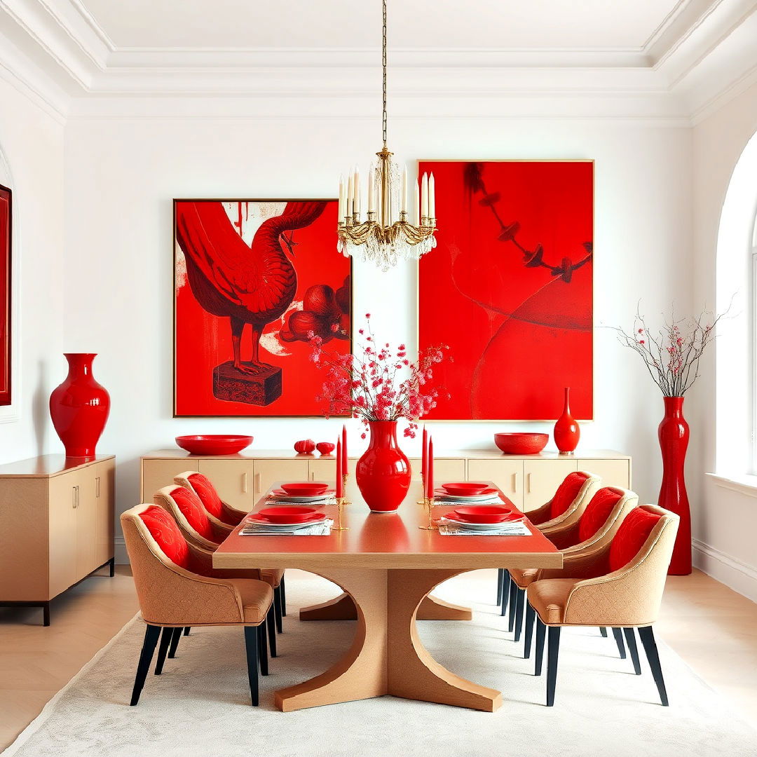 red artwork and decor for dining room
