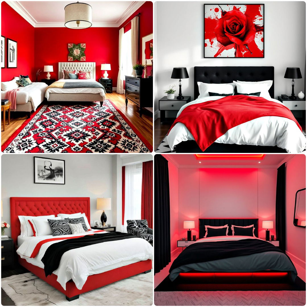 25 Red, Black, and White Bedroom Ideas for A Dramatic Look