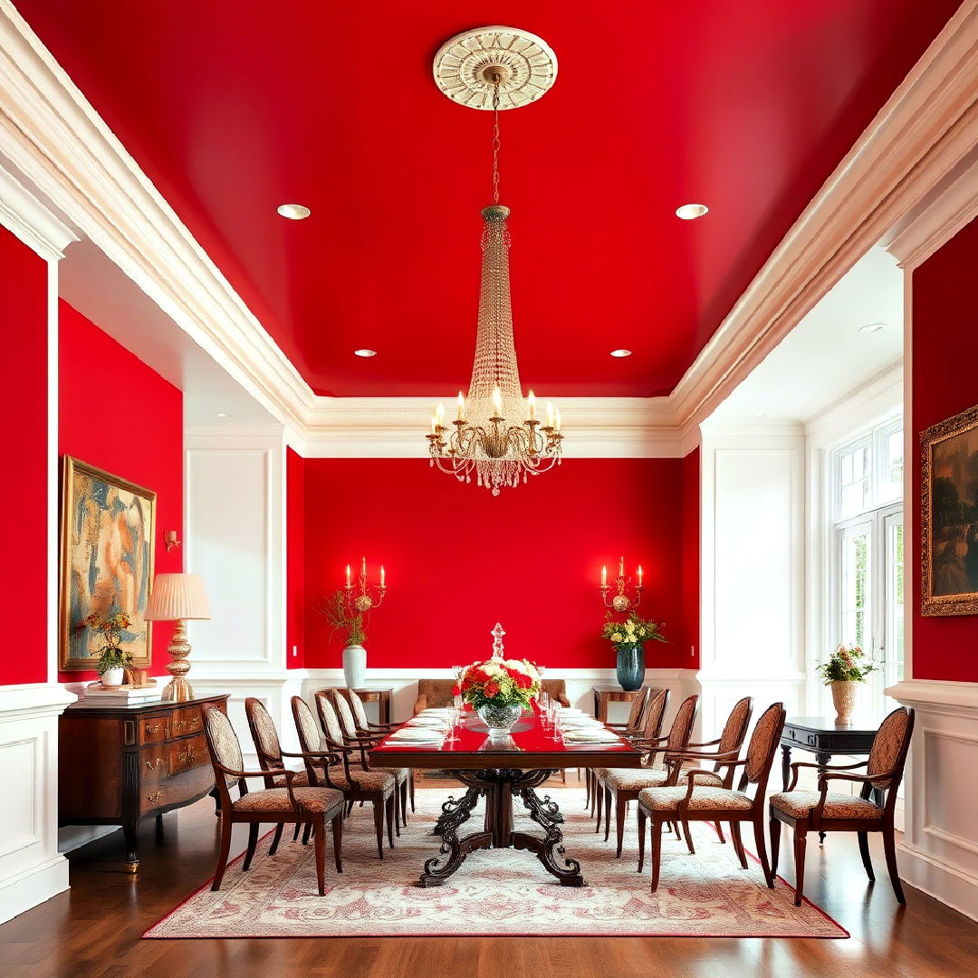 red dining room ceiling idea