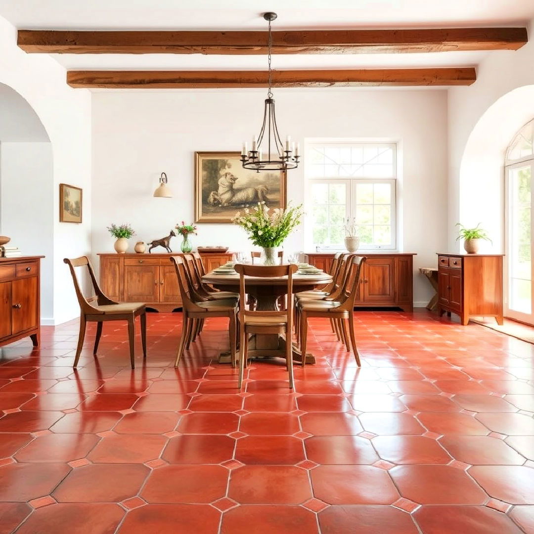 red dining room floor tiles design