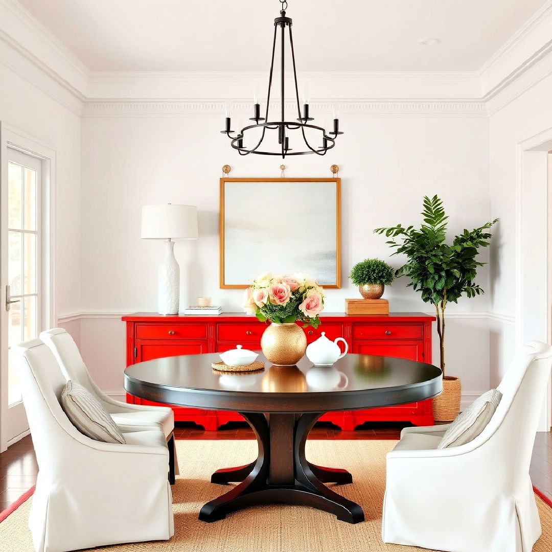 red dining room sideboard or buffet table