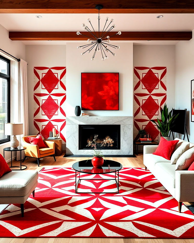 red geometric patterns