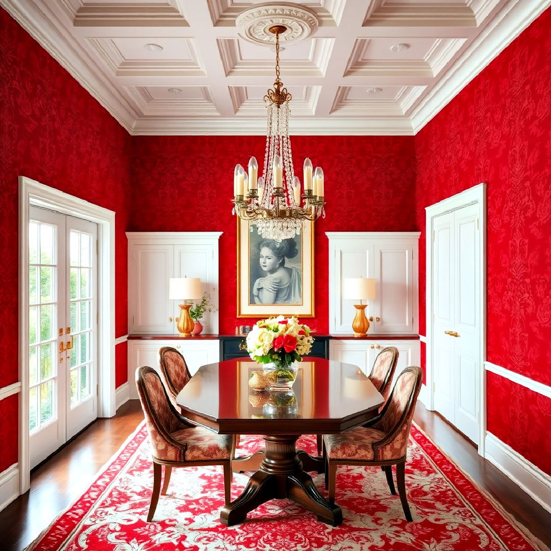 red patterned wallpaper to add character