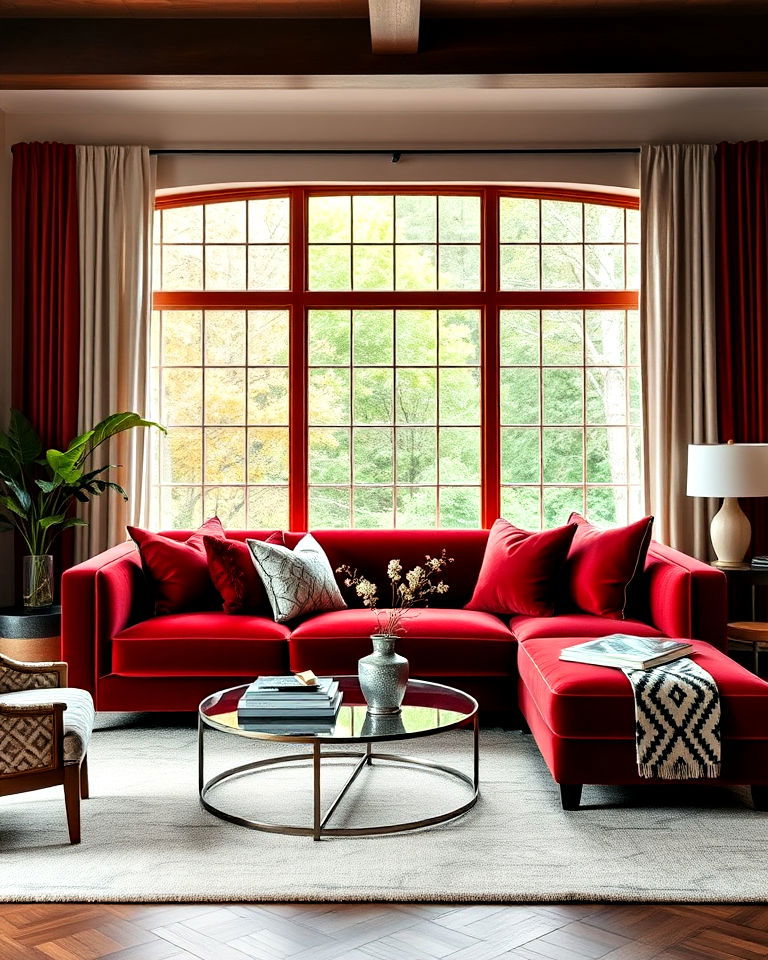 red statement sofa