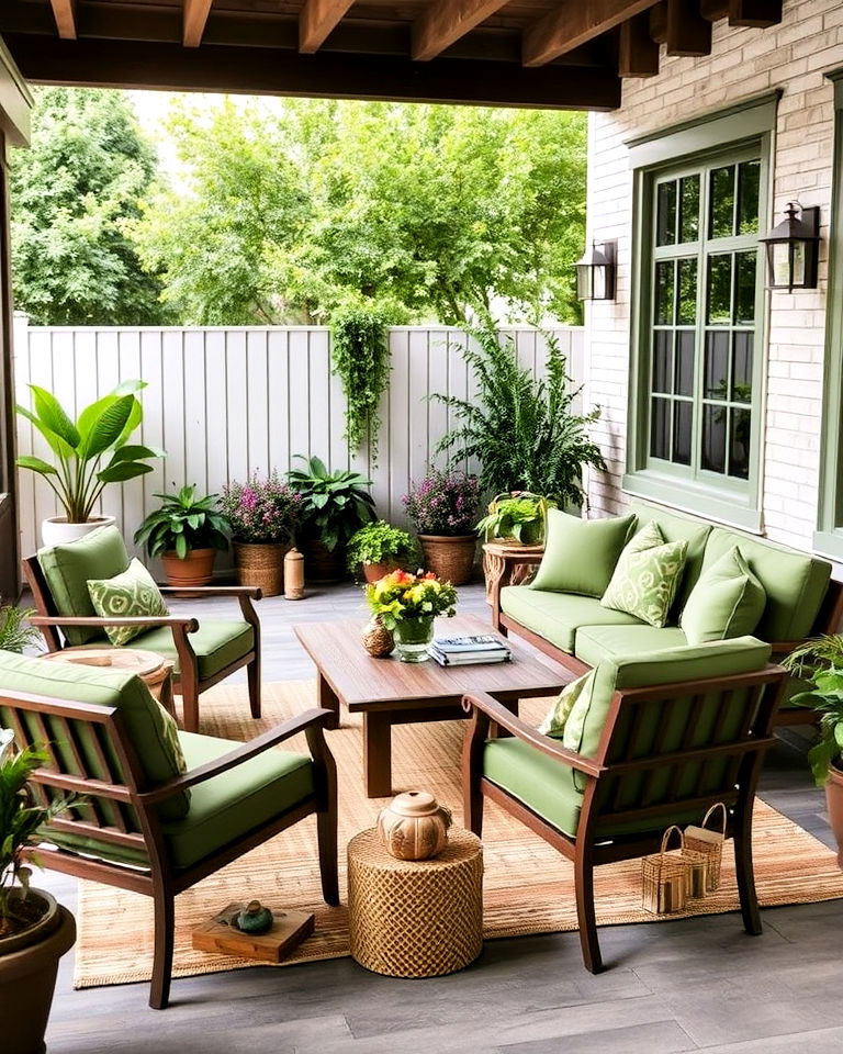 refined and rustic olive green patio furniture