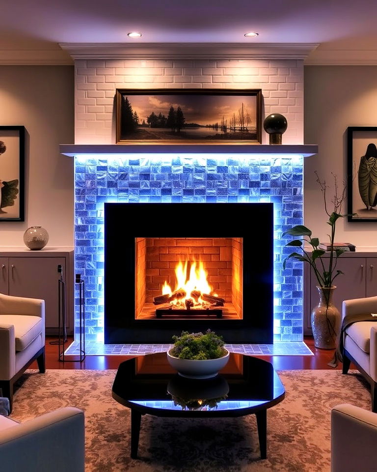 reflective lighting fireplace