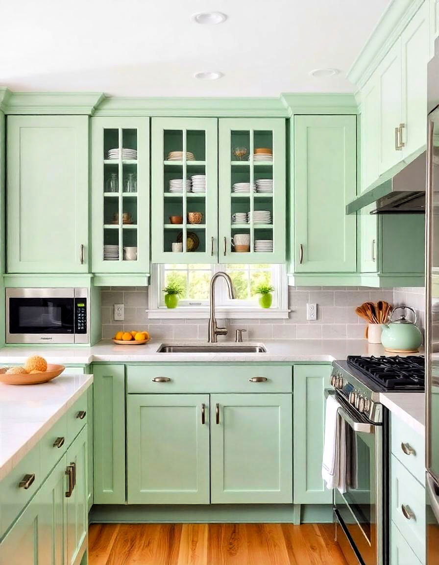 refreshing mint green kitchen cabinets