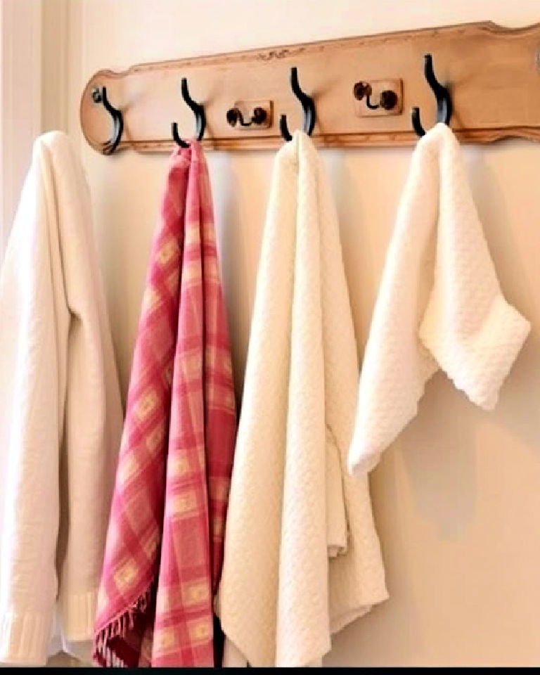 repurposed vintage coat rack towel holder