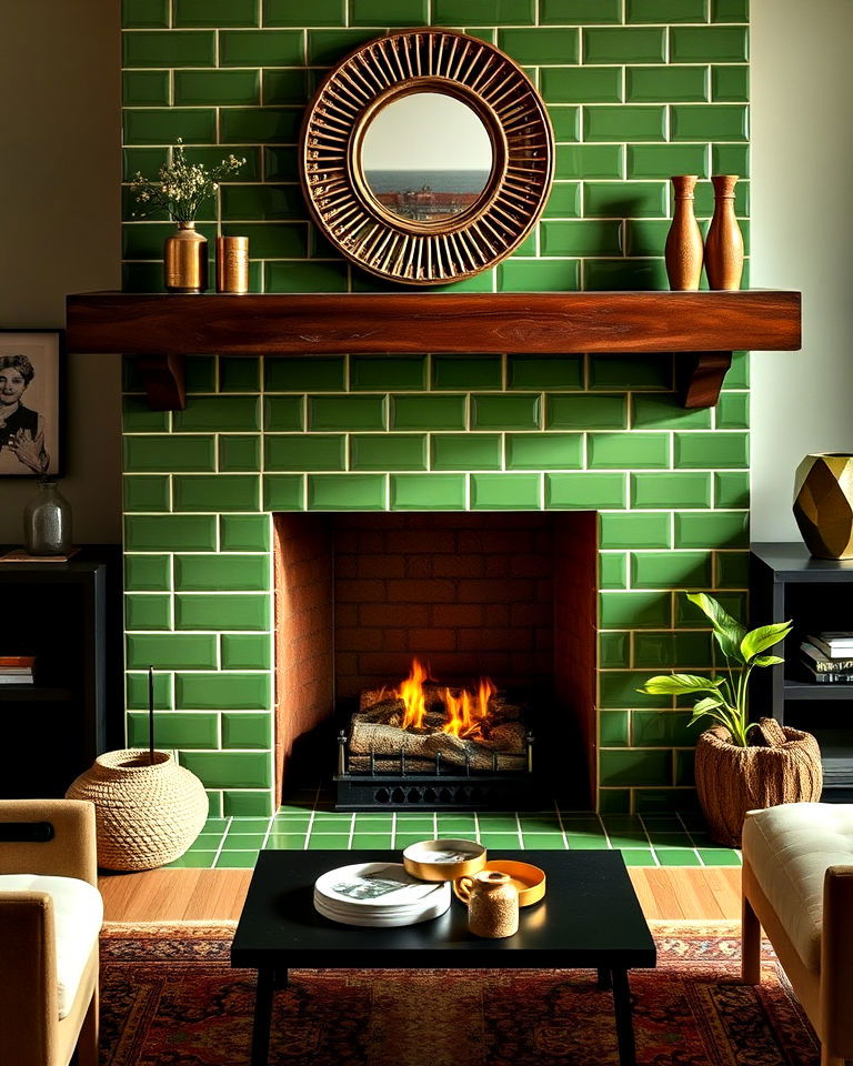 retro charm avocado green fireplace tiles