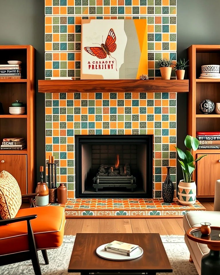 retro tile fireplace surround