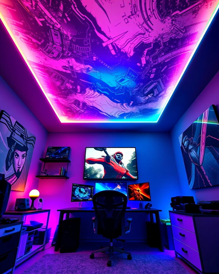 rgb lighting on a gaming bedroom ceiling