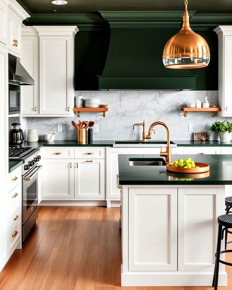 rich and classic hunter green kitchen countertops