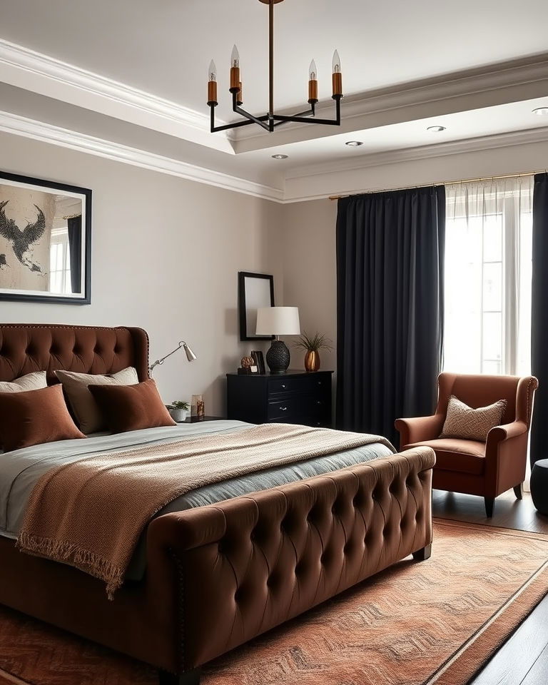 rich chocolate brown upholstery with black accents