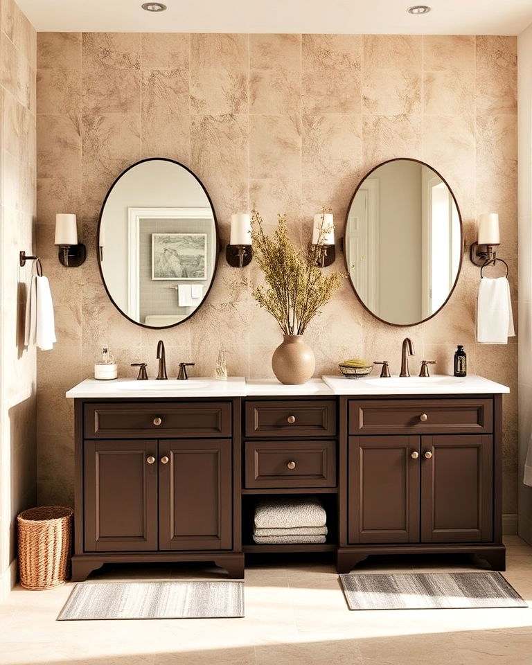 rich earthy mocha brown bathroom cabinets