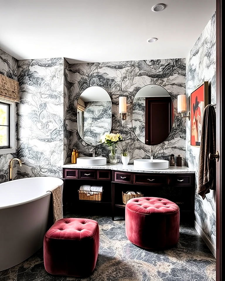 rich velvet accents bathroom