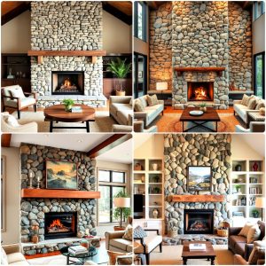 river rock fireplace ideas