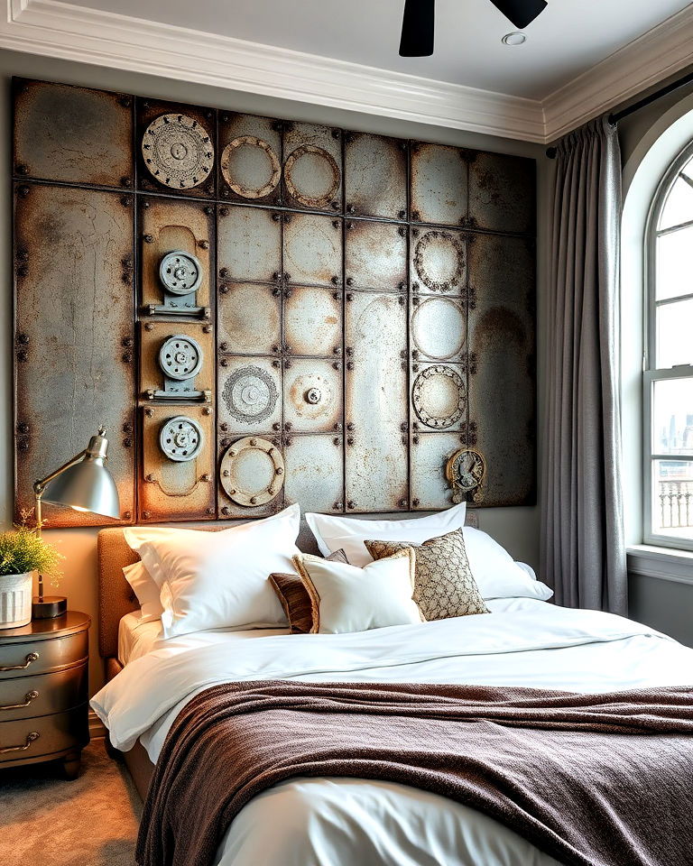 riveted metal panels into bedroom wall decor