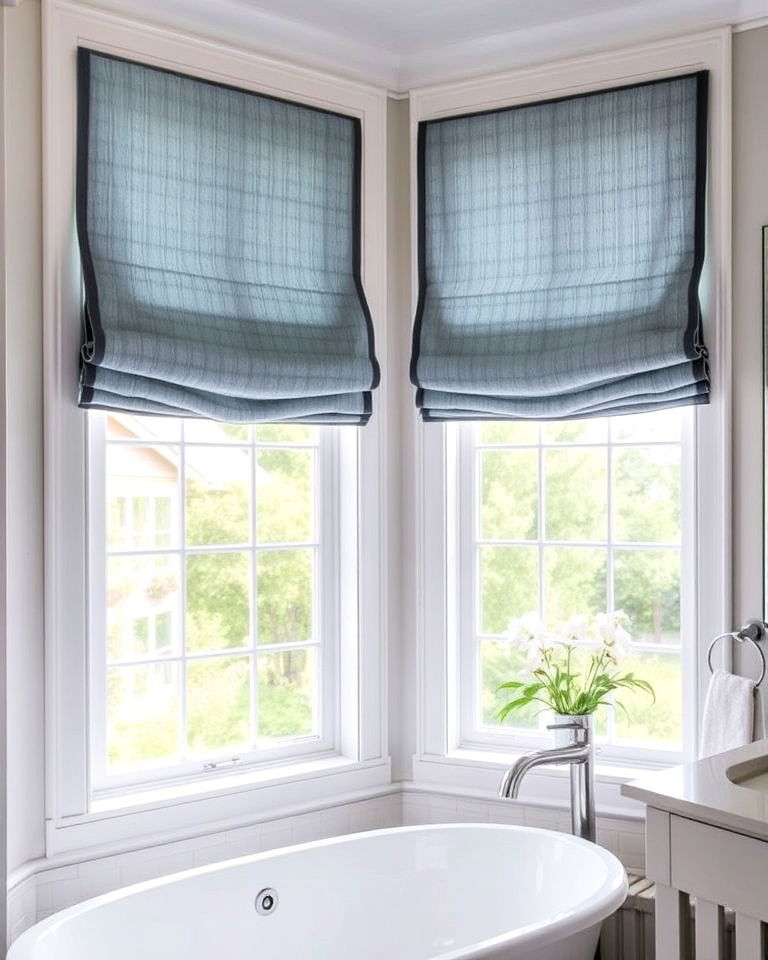 roman shades in moisture resistant fabric