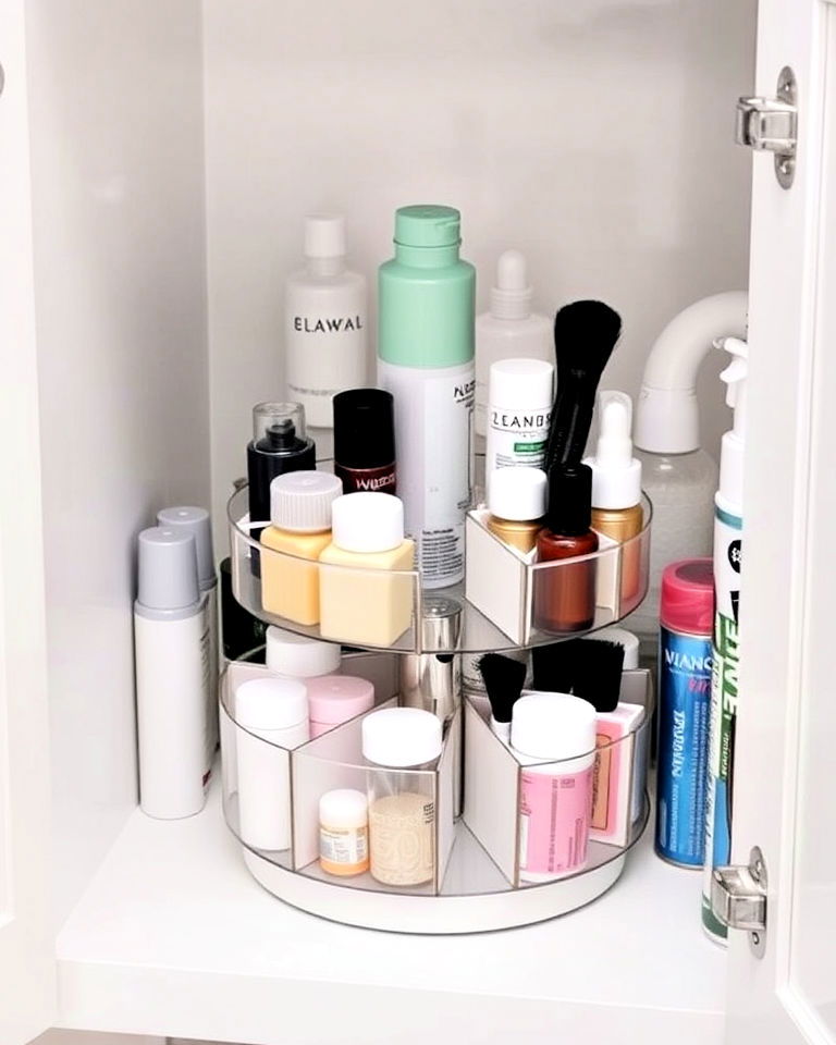 rotating organizer for bathroom cabinet