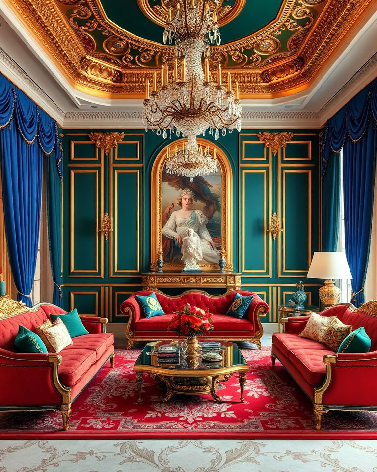 royal living room design with a rich color palette