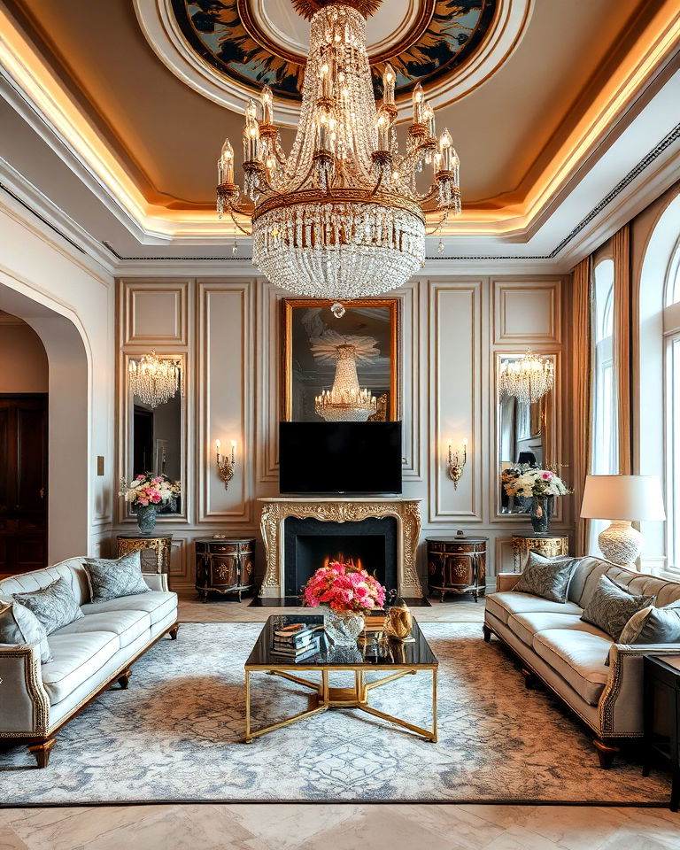 royal living room with classic crystal décor