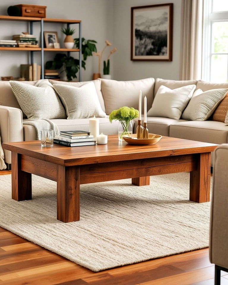 rustic and cozy wooden coffee table