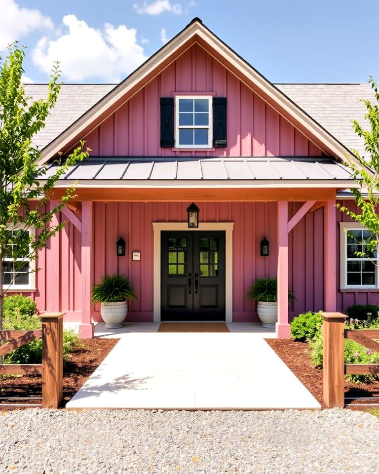 rustic barn pink house exterior