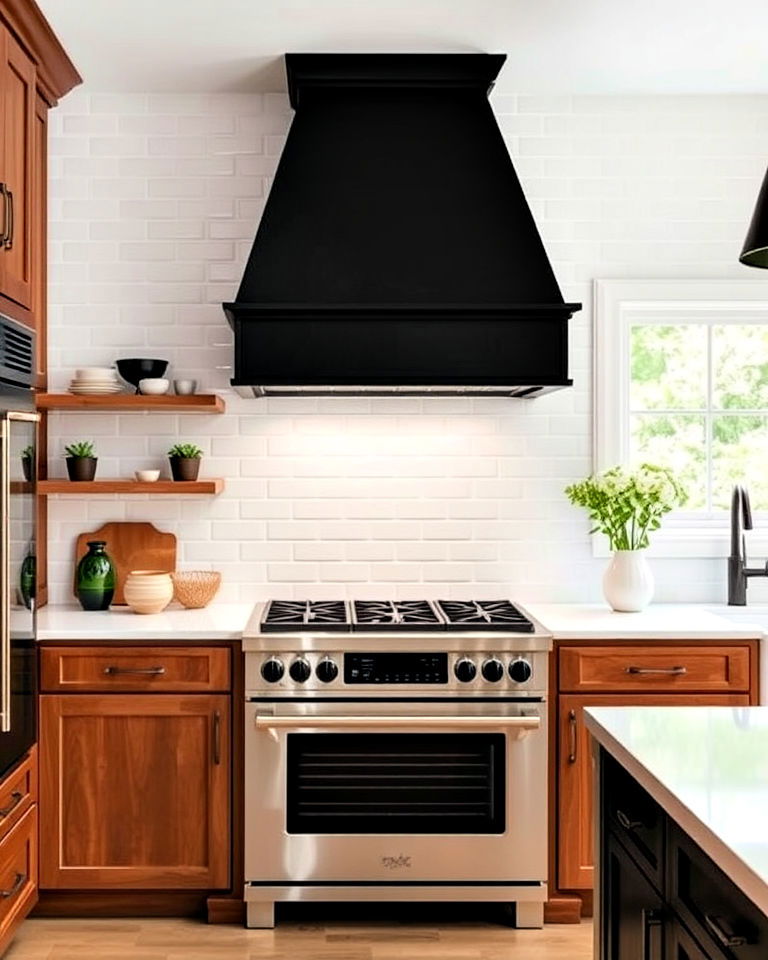 rustic black range hood for a striking feature